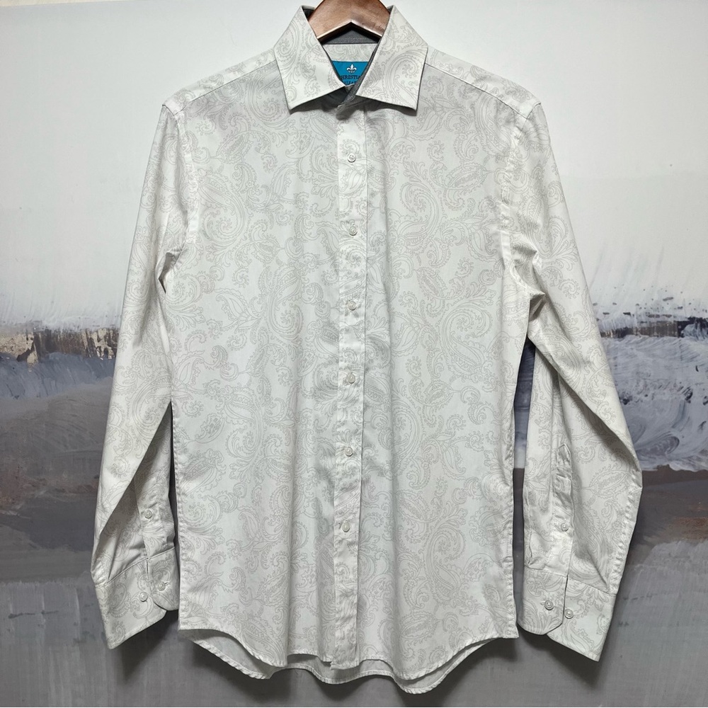 CHRISTIAN AUJARD PARIS Mens Size M Button-Down Shirt White Paisley Long Sleeve